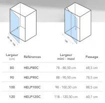 Porte pivotante Helios 90cm verre transparent profilé Chromé - OZE Réf. HELP90C
