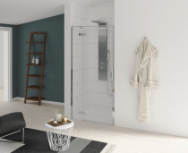 Porte pivotante Kinestyle P 160cm charnières à gauche verre transparent profilés chromé - KINEDO Réf. PA1786CTNEG
