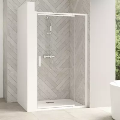 Porte pivotante Smart Design Extensible avec seuil 107/120cm profil� Blanc verre transparent - KINEDO R�f. PA9204BTNE