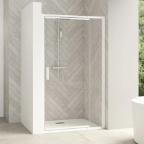 Porte pivotante Smart Design Extensible avec seuil 107/120cm profilé Blanc verre transparent - KINEDO Réf. PA9204BTNE