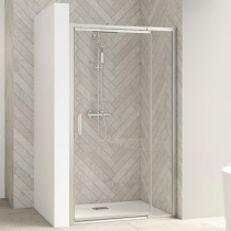 Porte pivotante Smart Design Extensible avec seuil 107/120cm profilé Chromé verre transparent - KINEDO Réf. PA9204CTNE