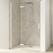 Porte pivotante Smart Design P  sans seuil Charnières gauche 80cm profilé Blanc verre transparent gauche - KINEDO Réf. PA1410BTN