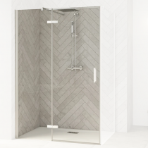 Porte pivotante Smart Design P sans seuil 100cm Profilés blanc verre transparent - Charnières à gauche - KINEDO Réf. PA1612BTNEG