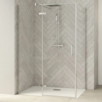 Porte pivotante Smart Design P sans seuil 100cm Profilés Chromé verre transparent -Charnières à gauche - KINEDO Réf. PA1612CTNEG