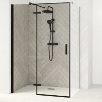 Porte pivotante Smart Design P sans seuil 100cm Profilés Noir verre transparent - Charnières à droite - KINEDO Réf. PA1612NTNED