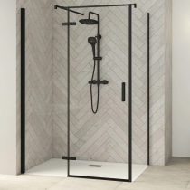 Porte pivotante Smart Design P sans seuil 100cm Profilés Noir verre transparent - Charnières à gauche - KINEDO Réf. PA1612NTNEG