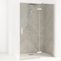 Porte pivotante Smart Design P sans seuil 110cm Profilés blanc verre transparent - Charnières à droite - KINEDO Réf. PA1613BTNED