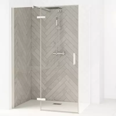 Porte pivotante Smart Design P sans seuil 110cm Profil�s blanc verre transparent - Charni�res � gauche - KINEDO R�f. PA1613BTNEG