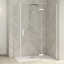 Porte pivotante Smart Design P sans seuil 120cm Profilés blanc verre transparent - Charnières à droite - KINEDO Réf. PA1614BTNED