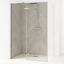 Porte pivotante Smart Design P sans seuil 120cm Profilés Chromé verre transparent -Charnières à gauche - KINEDO Réf. PA1614CTNEG