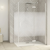 Porte pivotante Smart Design P sans seuil 130cm Profilés blanc verre Cosmos - Charnières à droite - KINEDO Réf. PA1615BCOED