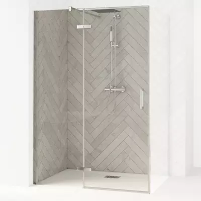 Porte pivotante Smart Design P sans seuil 130cm Profil�s Chrom� verre transparent -Charni�res � gauche - KINEDO R�f. PA1615CTNEG