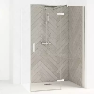 Porte pivotante Smart Design P sans seuil 140cm Profil�s blanc verre transparent - Charni�res � droite - KINEDO R�f. PA1616BTNED