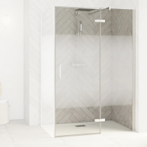 Porte pivotante Smart Design P sans seuil 160cm Profilés blanc verre Cosmos - Charnières à droite - KINEDO Réf. PA1618BCOED