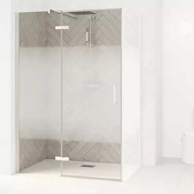Porte pivotante Smart Design P sans seuil 160cm Profil�s blanc verre Cosmos - Charni�res � gauche - KINEDO R�f. PA1618BCOEG