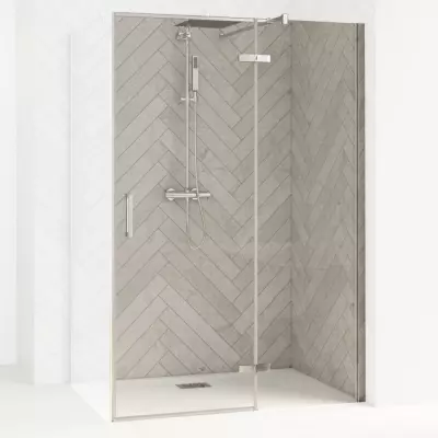 Porte pivotante Smart Design P sans seuil 160cm Profil�s Chrom� verre transparent - Charni�res � droite - KINEDO R�f. PA1618CTNE