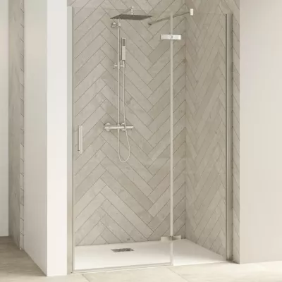 Porte pivotante Smart Design P sans seuil Charni�res droite 100cm profil� Chrom� verre transparent - KINEDO R�f. PA1412CTNED