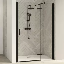 Porte pivotante Smart Design P sans seuil Charnières droite 180cm profilé Gris noir grainé verre transparent KINEDO PA1420NTNED