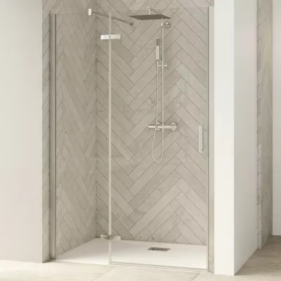 Porte pivotante Smart Design P sans seuil Charni�res gauche 160cm profil� Chrom� verre transparent - KINEDO R�f. PA1418CTNEG