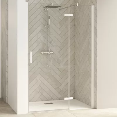 Porte pivotante Smart Design P sans seuil Charni�res gauche 170cm profil� Blanc verre transparent droite - KINEDO PA1419BTNED