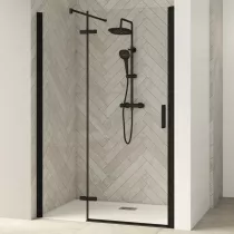 Porte pivotante Smart Design P sans seuil Charnières gauche 170cm profilé Gris noir grainé verre transparent KINEDO PA1419NTNEG