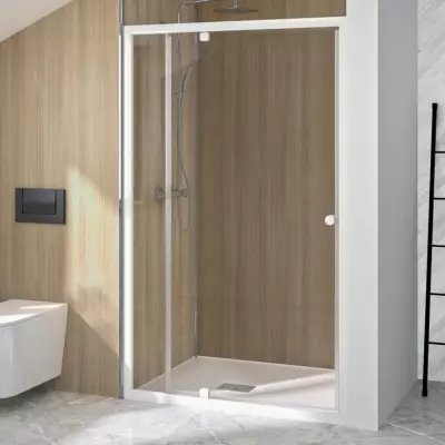 Porte pivotante Supra P 120cm profil� Blanc verre Transparent - KINEDO R�f. PA1524BTN