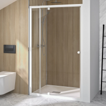 Porte pivotante Supra P 120cm profilé Blanc verre Transparent - KINEDO Réf. PA1524BTN