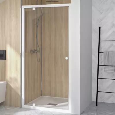 Porte pivotante Supra P 80cm profil� Blanc verre Transparent - KINEDO R�f. PA1521BTN