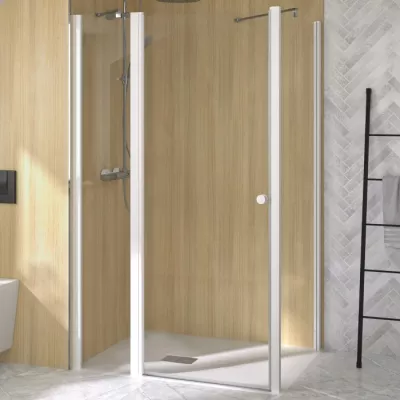 Porte pivotante Supra P+F pour angle 120cm profil� Blanc verre transparent - KINEDO R�f. PA2213BTN