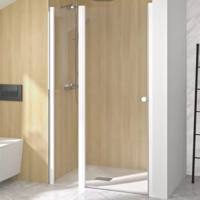 Porte pivotante Supra P sans seuil 120cm profil� blanc verre transparent  - KINEDO R�f. PA2203BTN