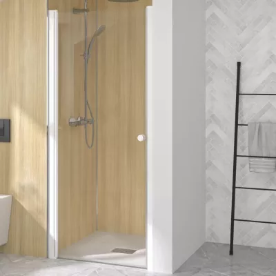 Porte pivotante Supra P sans seuil 80cm profil� blanc verre transparent - KINEDO R�f. PA2200BTN