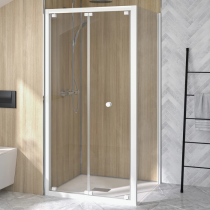 Porte pliante Supra 80cm profilé Blanc verre Transparent - KINEDO Réf. PA1560BTN