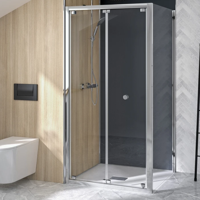 Porte de douche pliante NOVELLINI 80 cm Droite Verre transparent profilés  noirs - Oskab