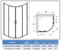 Portes coulissantes 1/4 de rond Atout 3 80x80cm verre sérigraphié profilés Blanc  - LEDA Réf. L13AT3QC08011