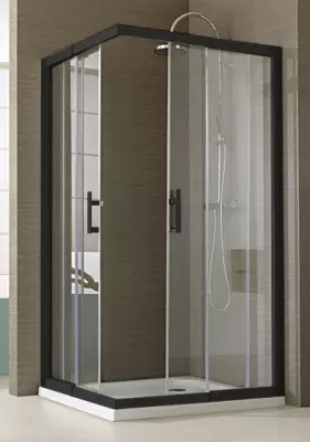 Portes coulissantes d\'angle 2 vantaux Jazz+ 80cm profil�s Noir mat vitrage transparent - LEDA R�f. L13JPCA08035