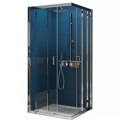 Portes coulissantes d\'angle Smart Express A/C 80x80cm verre transparent profil�s Chrom� - KINEDO R�f. PA1921CTNE