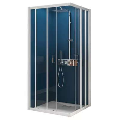 Portes coulissantes d\'angle Smart Express A/C 90x90cm verre transparent profil�s Blanc  - KINEDO R�f. PA1922BTNE
