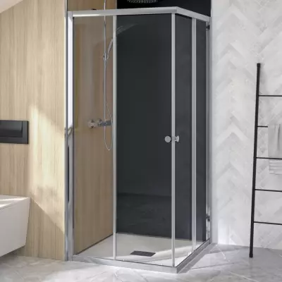 Portes coulissantes d\'angle Supra 90x90cm profil� Chrom� verre Transparent - KINEDO R�f. PA1592CTN