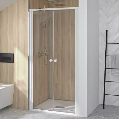 Portes pivotantes Supra 2P 80cm profil� Blanc verre Transparent - KINEDO R�f. PA1530BTN