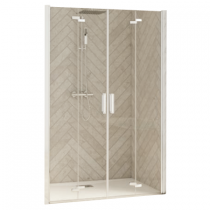 Portes pliantes Smart Design sans seuil 110cm verre transparent profilé Blanc - KINEDO Réf. PA90100BTNE