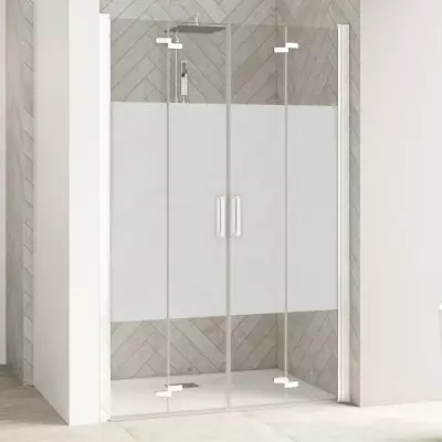 Portes pliantes Smart Design sans seuil 120cm verre Cosmos profil� Blanc - KINEDO R�f. PA90101BCOE