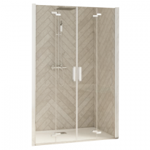 Portes pliantes Smart Design sans seuil 140cm verre transparent profilé Blanc - KINEDO Réf. PA90103BTNE