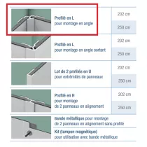 Profil&eacute; en L argent brillant pour montage Kinewall 202cm en angle - KINEDO R&eacute;f. KINWALL2