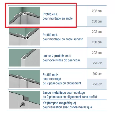 Profil� en L Blanc pour montage Kinewall 250cm en angle - KINEDO R�f. KINWALL250LB