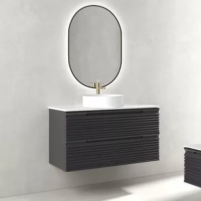PROMO : Ensemble Dune 100cm 2 tiroirs Anthracite mat avec plan Solidsurface (vasque � poser en option) - O\'DESIGN