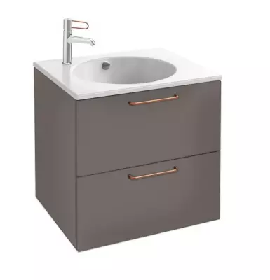 PROMO : Ensemble Od�on Rive Gauche 60 cm 2 tiroirs - Finition laque taupe brillant / Poign�es R7 bronze - JACOB DELAFON