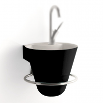 PROMO : Lave-mains Decotec Cône (sans mitigeur) NOIR Ø29,7cm avec porte-serviettes, bonde et siphon chromé