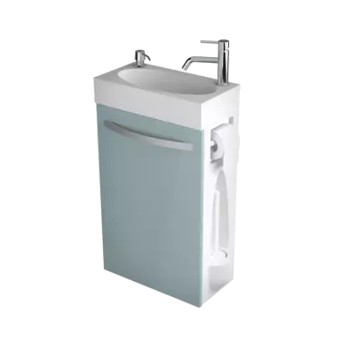PROMO : Meuble lave-mains COMBO 44cm 1 porte laqu� avec vasque, distributeur de savon, d�rouleur & porte-balai - DECOTEC