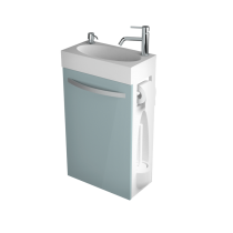 PROMO : Meuble lave-mains COMBO 44cm 1 porte laqué avec vasque, distributeur de savon, dérouleur & porte-balai - DECOTEC