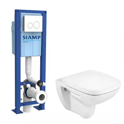 PROMO : Pack WC Roca Debba Square Rimless sans bride avec abattant frein de chute + B�ti-support autoportant + plaque de command